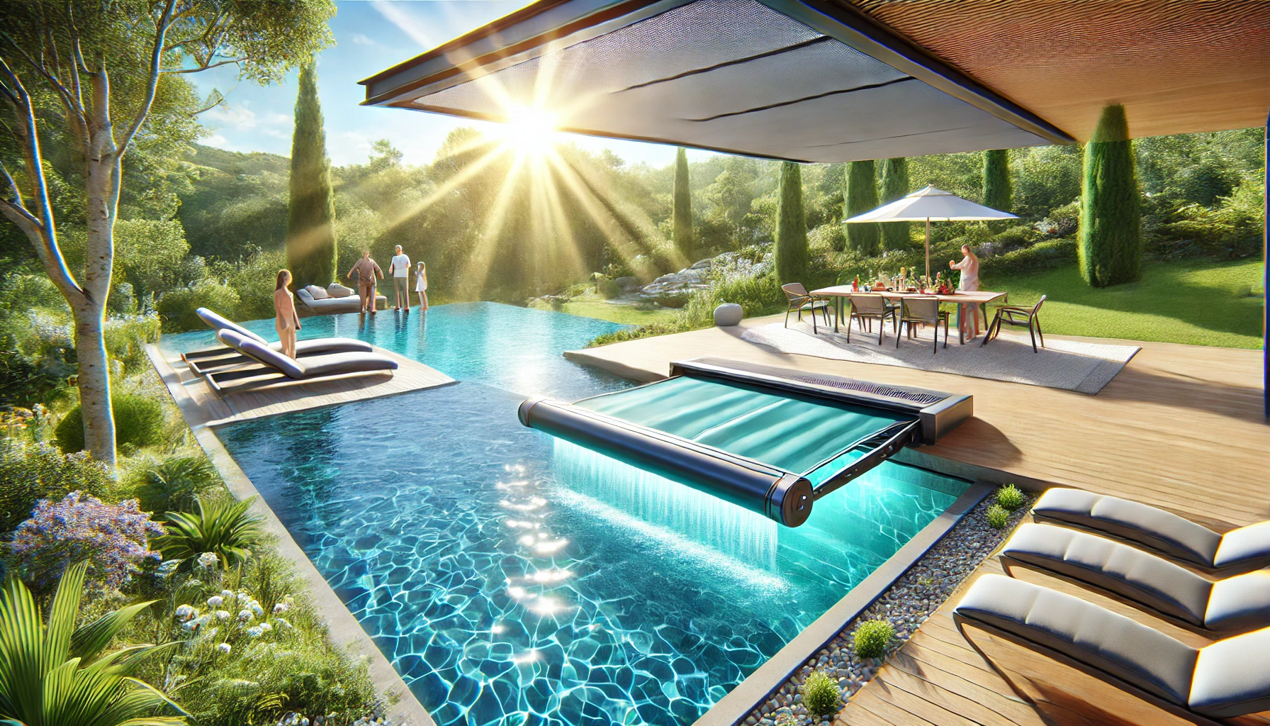 Pose de volet roulant motorisé pour piscine privée en été